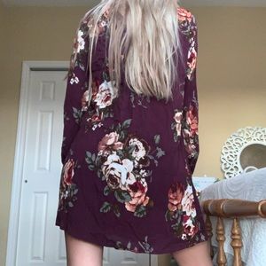 Maroon and floral long sleeve dress